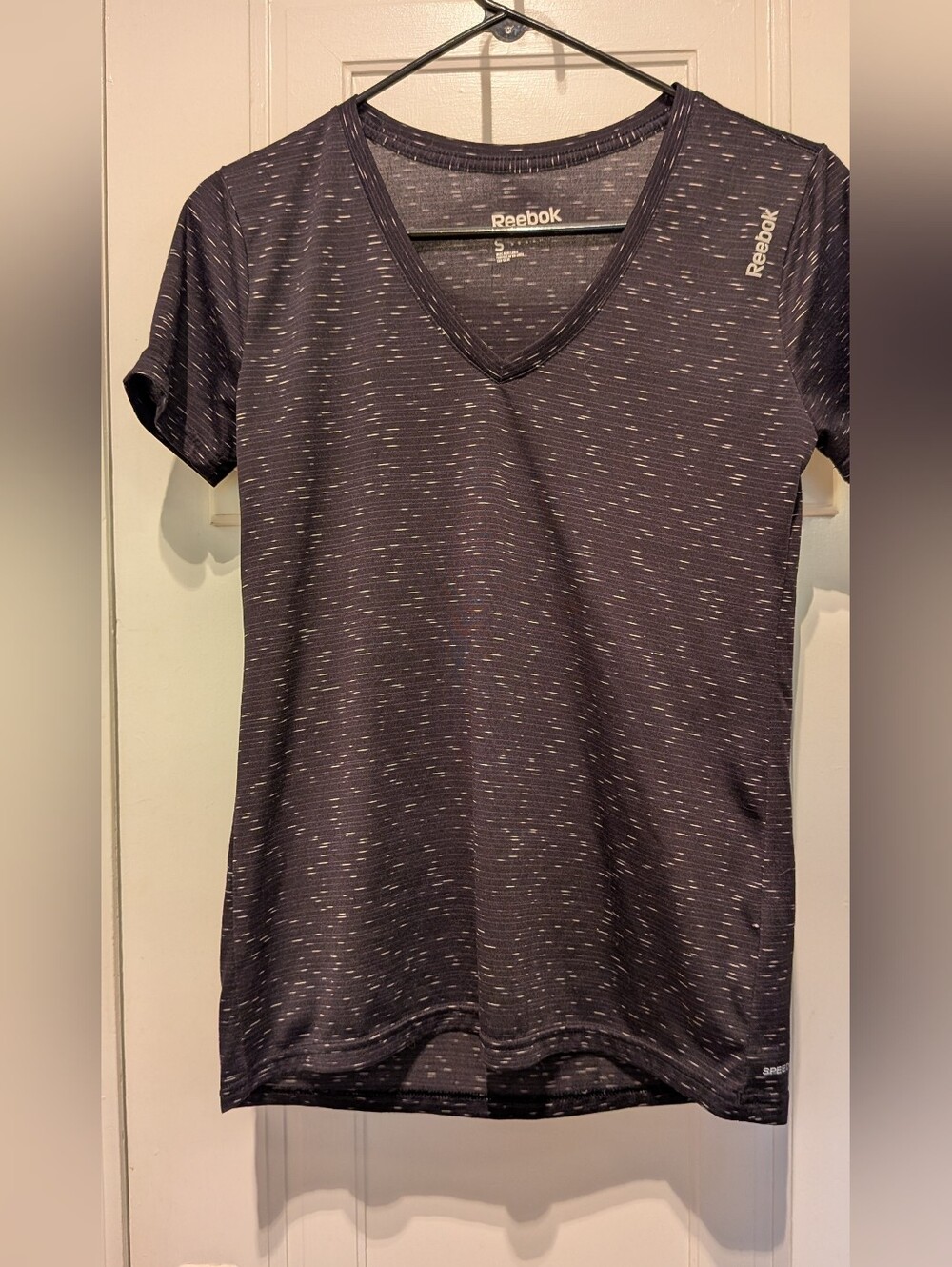 Reebok Women's Dark Charcoal Speckled V-Neck Performance Tee